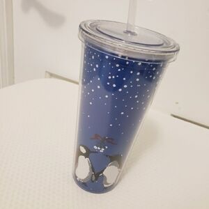 Vera Bradley Christmas Penguins Travel Tumbler Cup 24 oz Mistletoe Holidays Snow